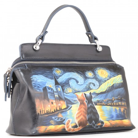 Женская кожаная сумка "Орнелла"  "Коты Ван Гог"