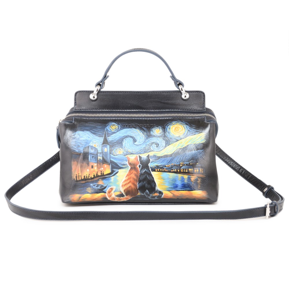 Женская кожаная сумка "Орнелла"  "Коты Ван Гог"