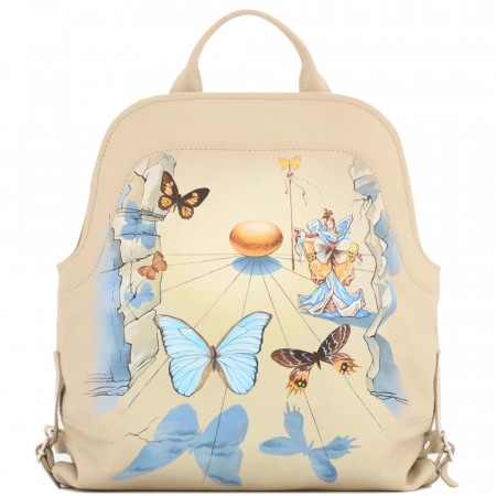 Кожаный рюкзак "Греция" "Бабочки Дали" (бежевый)