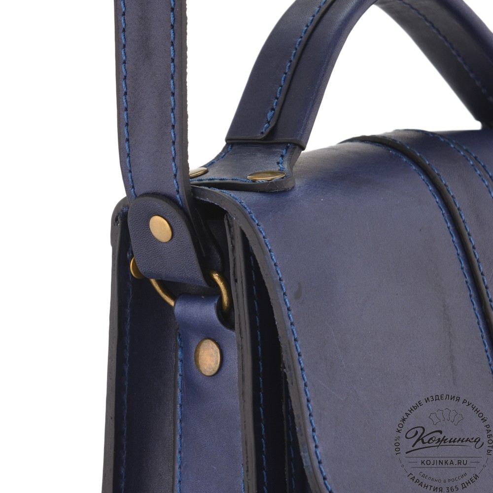 Кожаная сумка ручной работы "Париж" - с ручкой (синий)