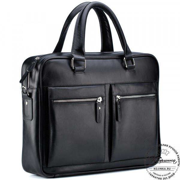 Кожаная деловая сумка "Гофман" (чёрная) . фото 1