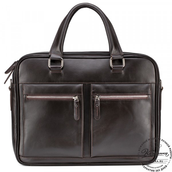 Кожаная деловая сумка "Гофман" (коричневая) . фото 1