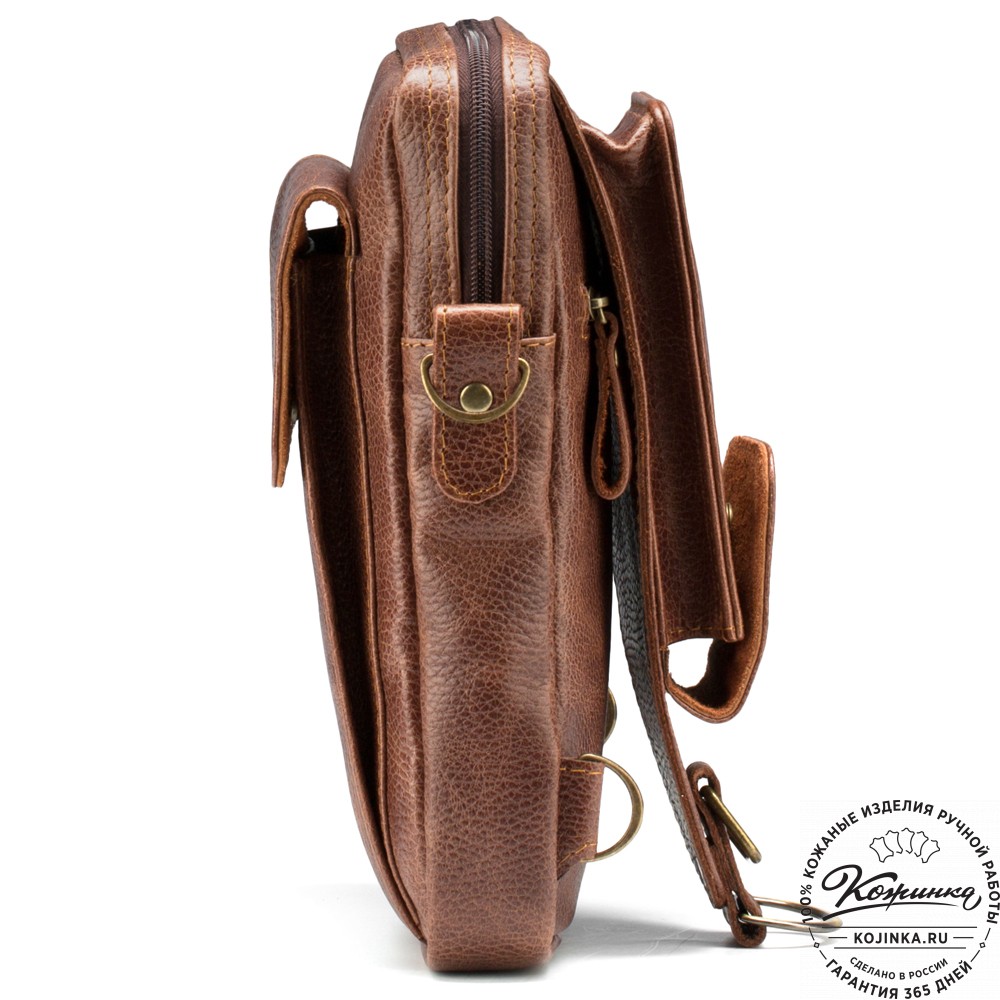 Кожаная нагрудная сумка "Стивен" (светло-коричневая)