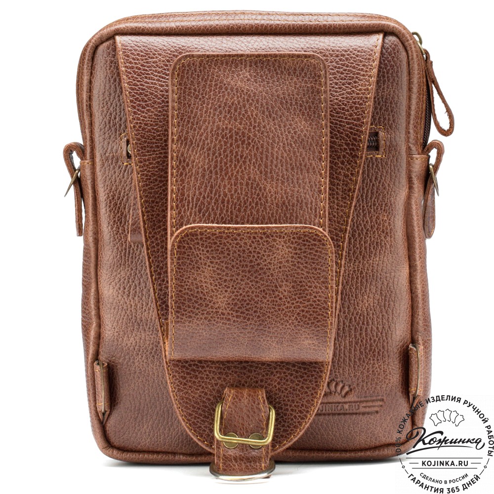 Кожаная нагрудная сумка "Стивен" (светло-коричневая)