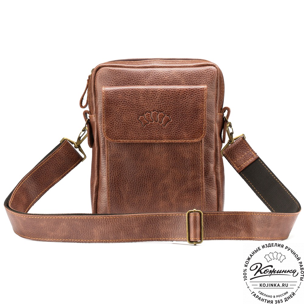 Кожаная нагрудная сумка "Стивен" (светло-коричневая)