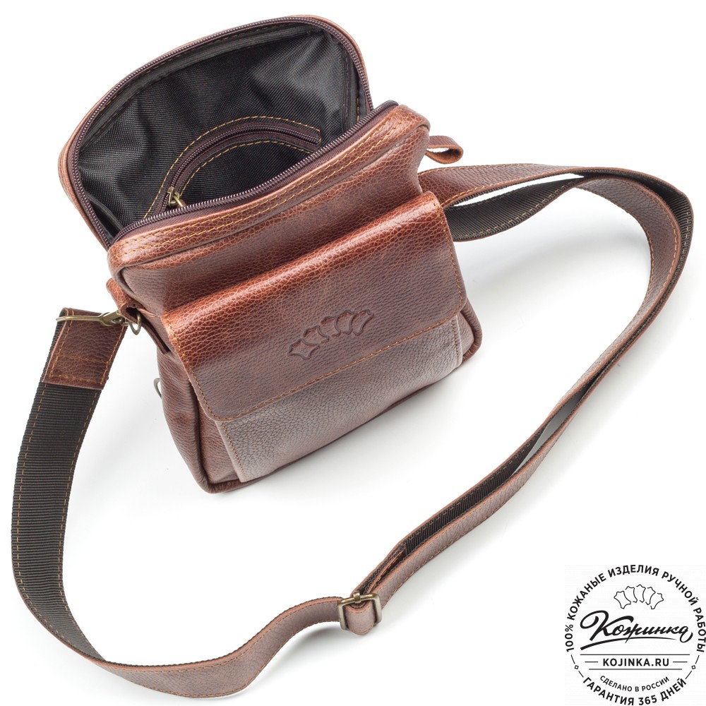 Кожаная нагрудная сумка "Стивен" (светло-коричневая)