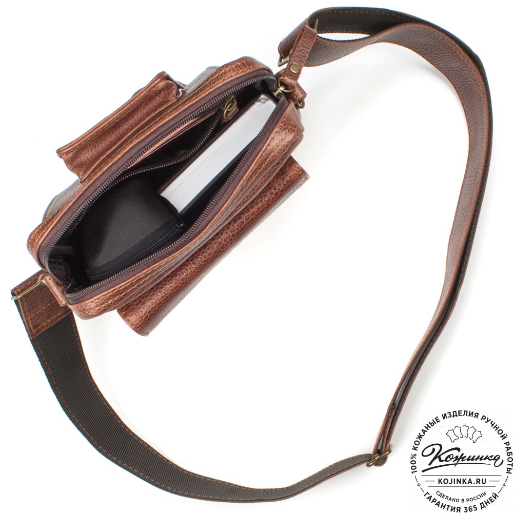 Кожаная нагрудная сумка "Стивен" (светло-коричневая)