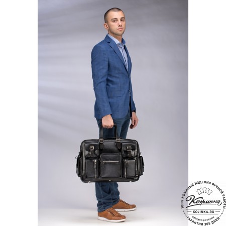 Кожаная деловая сумка для командировок  "Ричард" (чёрная)