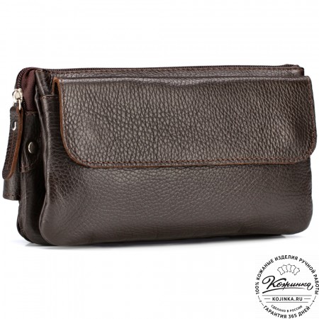 Кожаная сумка на пояс "Юнис" (тёмно-коричневая) 