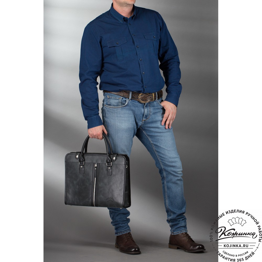 Кожаная деловая сумка "Юстин" (чёрная)