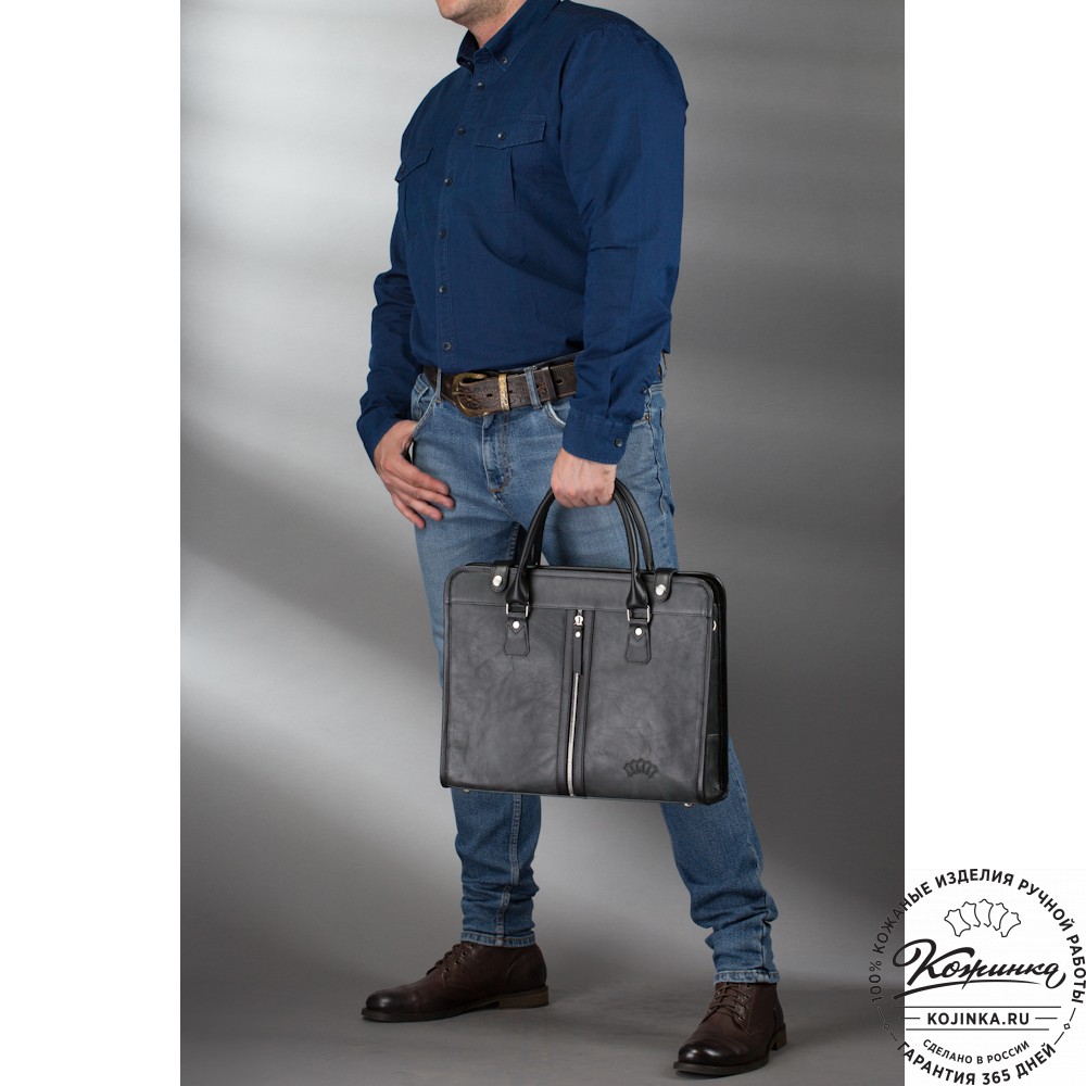 Кожаная деловая сумка "Юстин" (чёрная)