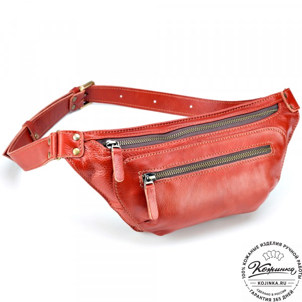 Кожаная сумка на пояс "Рики" (рыжая). фото 1