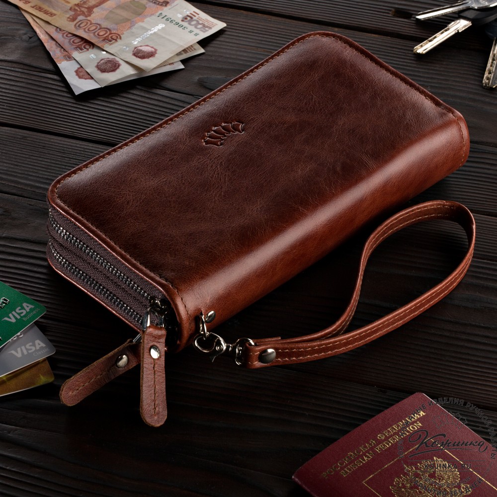 Кожаный клатч "Льюис" (рыжий антик) 