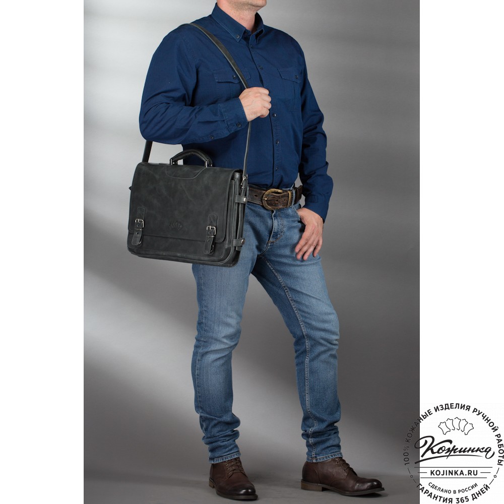 Кожаный портфель "Арамис" (синий антик)