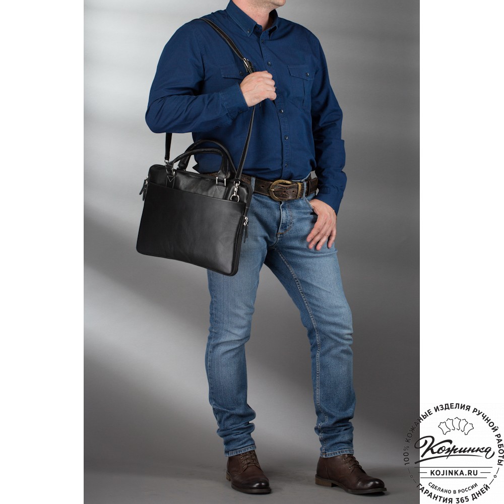 Кожаная деловая сумка "Ральф" (чёрная) 