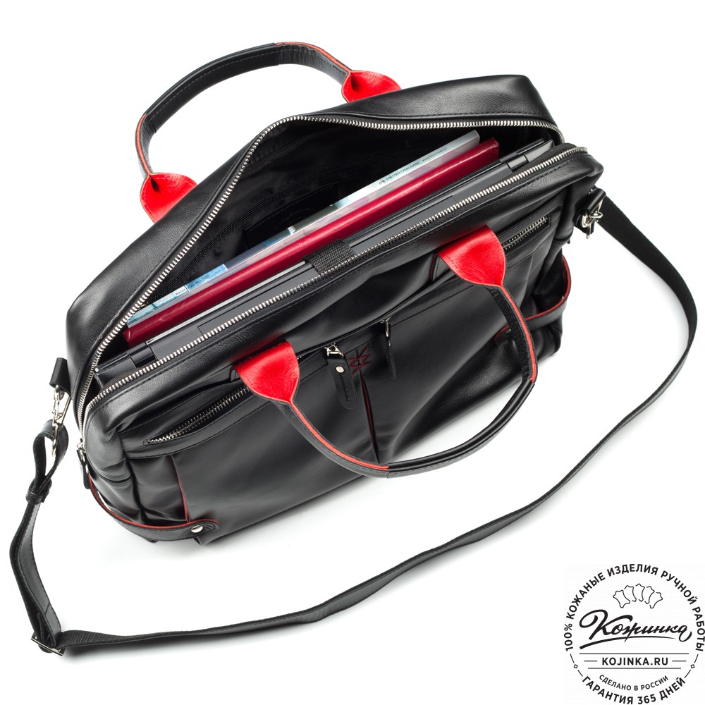 Кожаная деловая сумка "Роджер" (чёрная) 