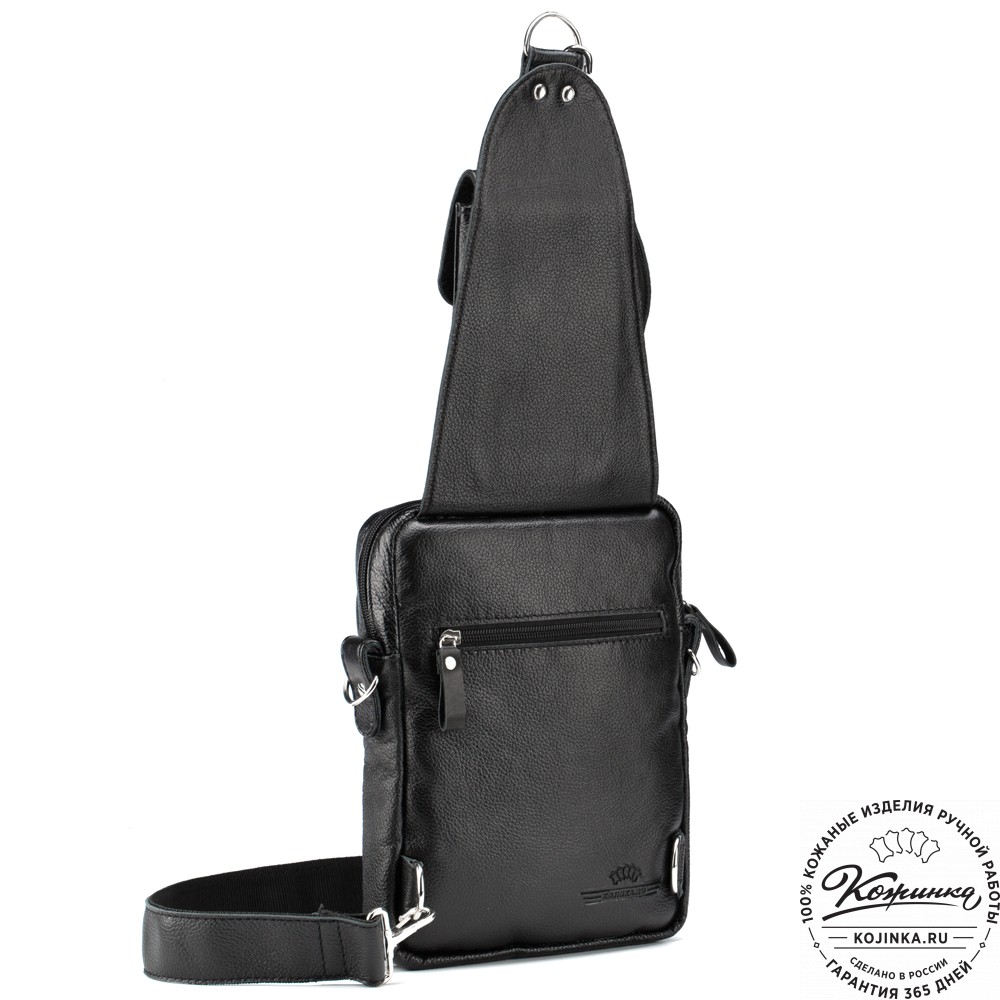 Кожаная нагрудная сумка "Стивен" (фактура чёрная)