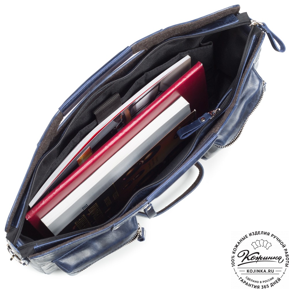 Кожаная деловая сумка "Диего" (синий антик)