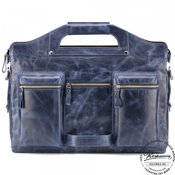 Кожаная деловая сумка "Диего" (синий антик). фото 1