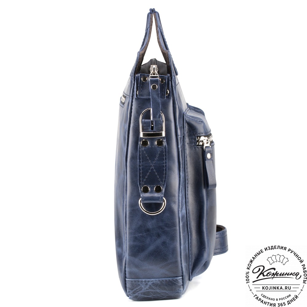 Кожаная деловая сумка "Диего" (синий антик)