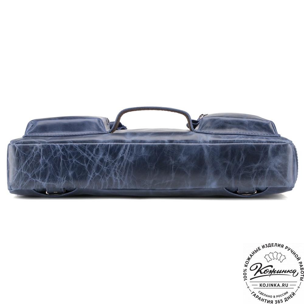 Кожаная деловая сумка "Диего" (синий антик)