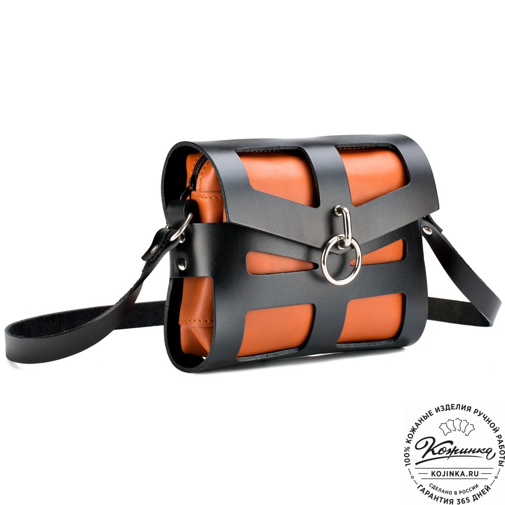 Женская кожаная сумка "Кортни" (чёрная с рыжим) 
