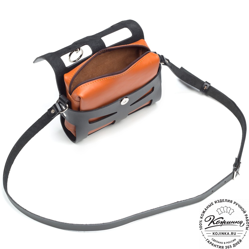 Женская кожаная сумка "Кортни" (чёрная с рыжим) 