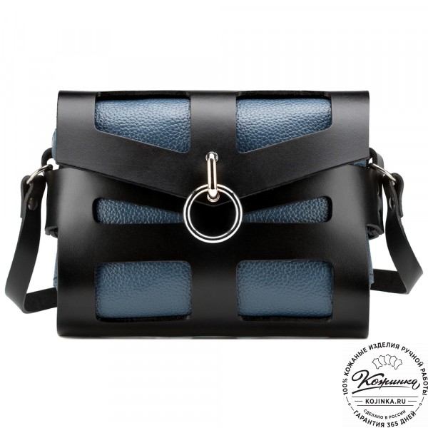 Женская кожаная сумка "Кортни" (чёрная с синим) . фото 1