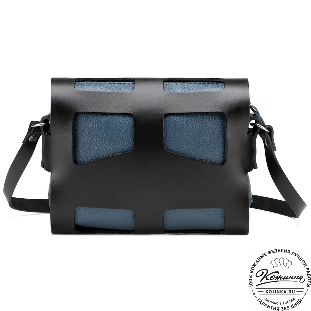 Женская кожаная сумка "Кортни" (чёрная с синим) 