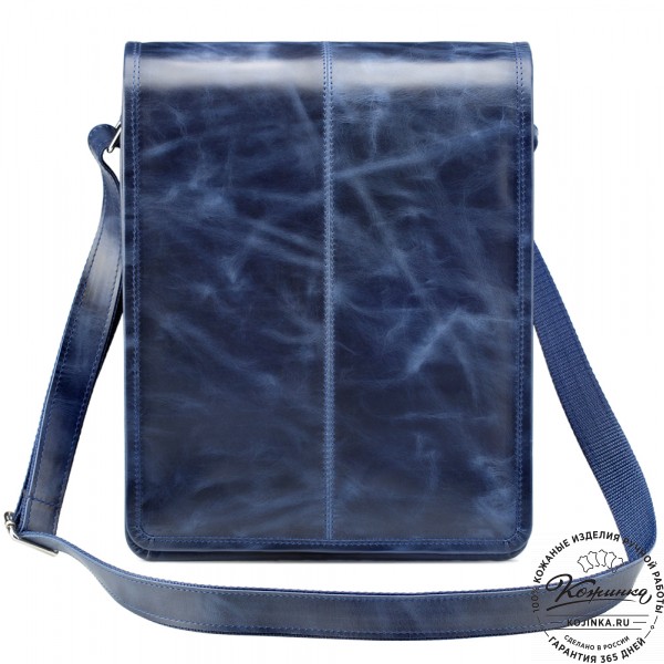 Кожаная сумка "Митчел" (синий антик). фото 1
