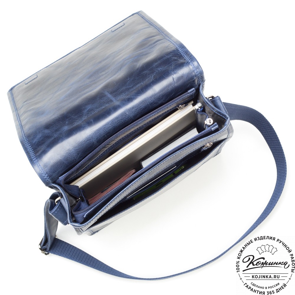 Кожаная сумка "Митчел" (синий антик)