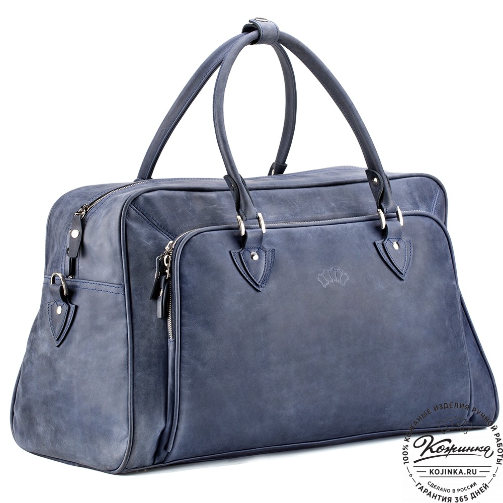 Кожаная дорожная сумка "Бруклин" (синий крейзи)