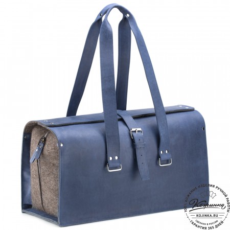 Кожаная дорожная сумка "Гамильтон" (синий крейзи)