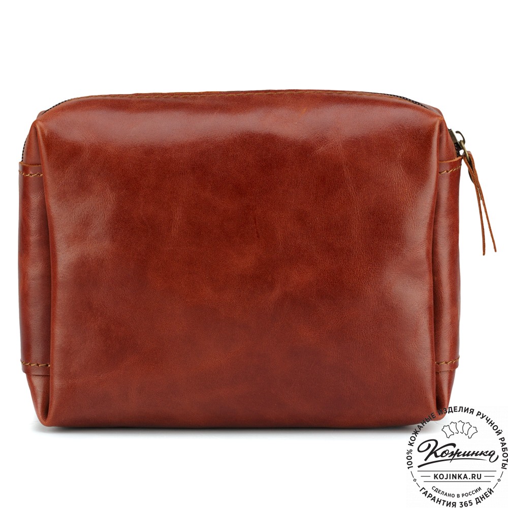 Кожаная косметичка "Прима" (рыжий глянец)