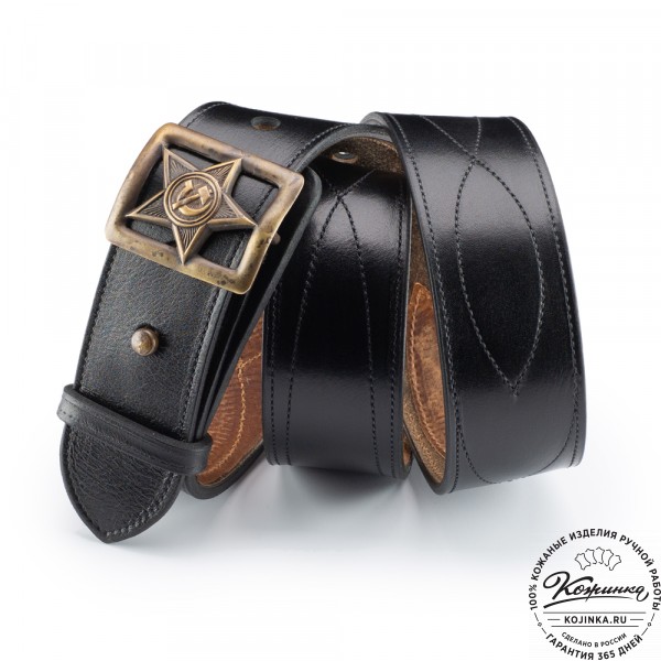 Кожаный мужской ремень "Комбат" (чёрный). фото 1