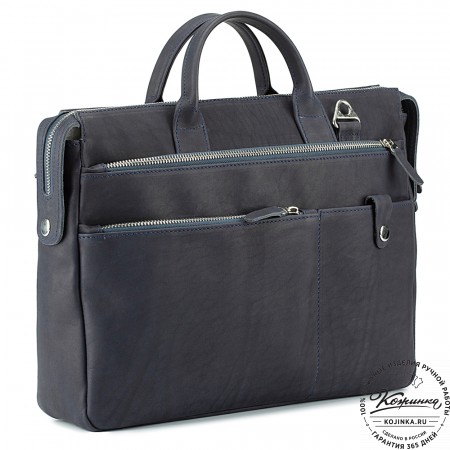 Кожаная деловая сумка "Гранд" (синий крейзи)