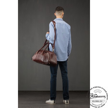 Кожаная дорожно-спортивная сумка "Дональд" (синий антик)