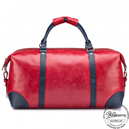 Кожаная дорожная сумка "Магнум" (красная с синим)
