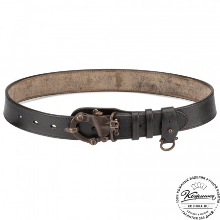 Кожаный мужской ремень ручной работы "Ларсен" (черный)