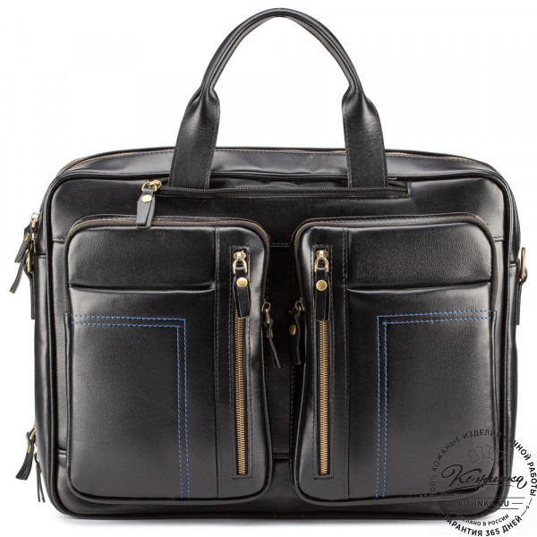 Кожаная деловая сумка "Максимилиан" (чёрная). фото 1