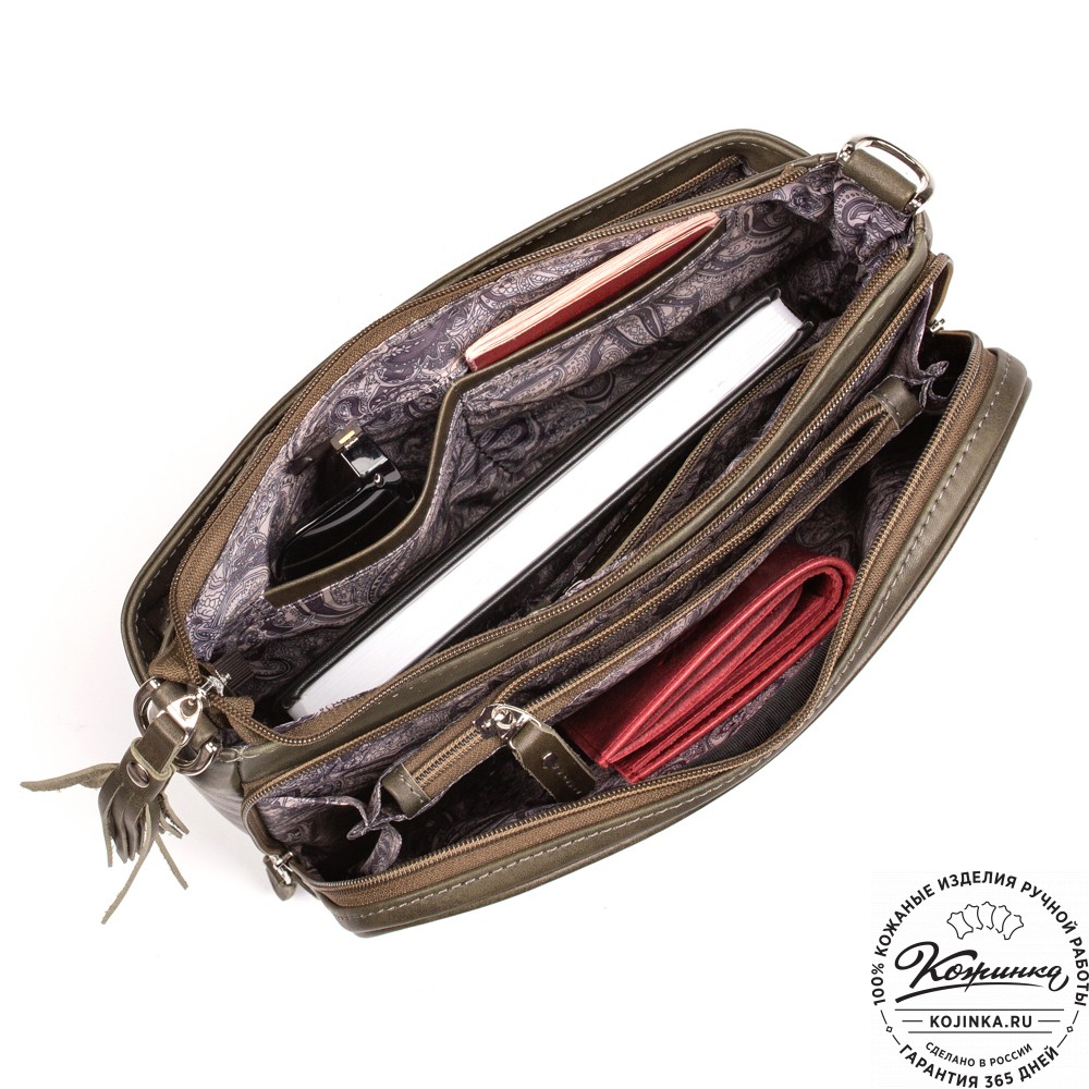 Женская кожаная сумка "Эмма" (хаки гладкая кожа)