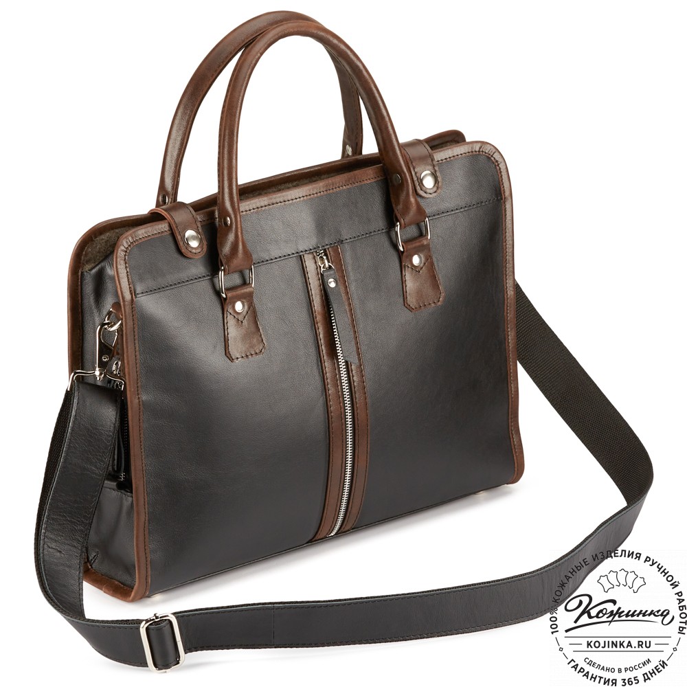 Кожаная деловая сумка "Юстин" (чёрная)