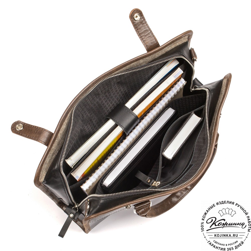 Кожаная деловая сумка "Юстин" (чёрная)