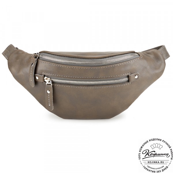Кожаная сумка на пояс "Сандро" (серая гладкая кожа) . фото 1