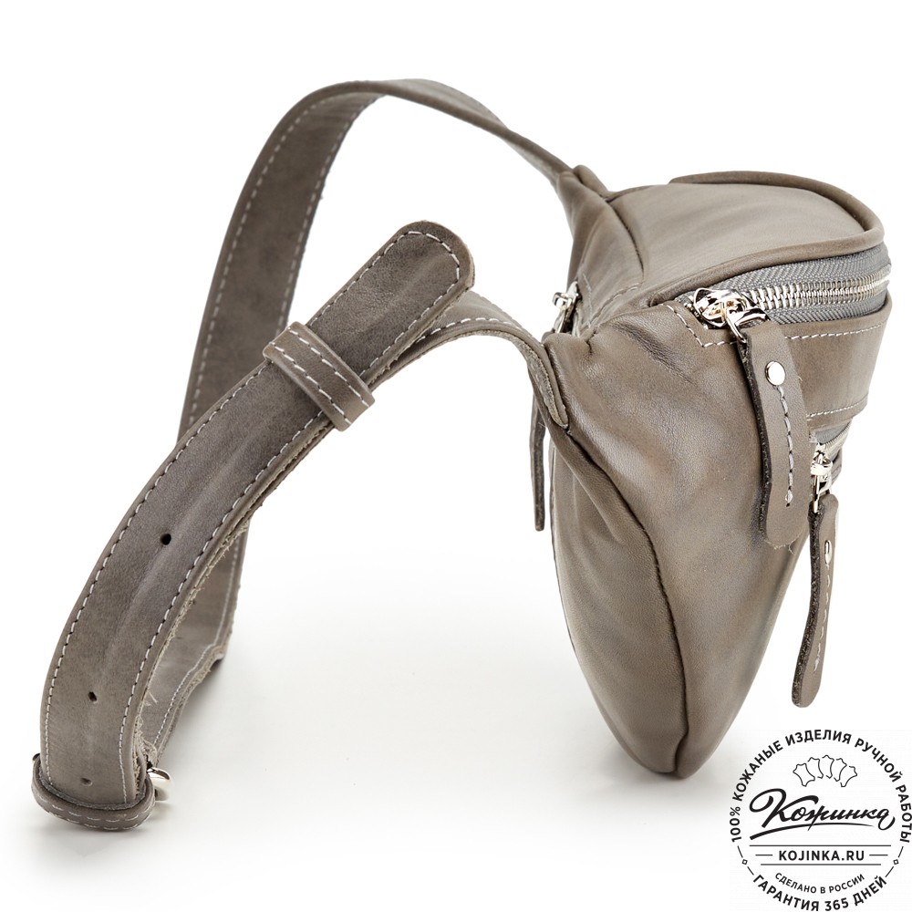 Кожаная сумка на пояс "Сандро" (серая гладкая кожа) 