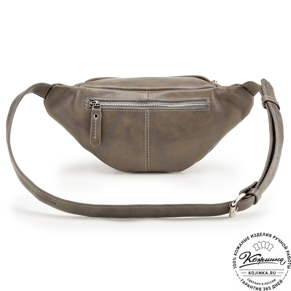 Кожаная сумка на пояс "Сандро" (серая гладкая кожа) 