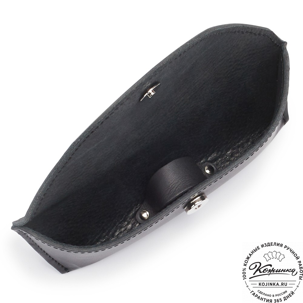 Кожаный футляр для очков с перегородкой  (чёрный) 