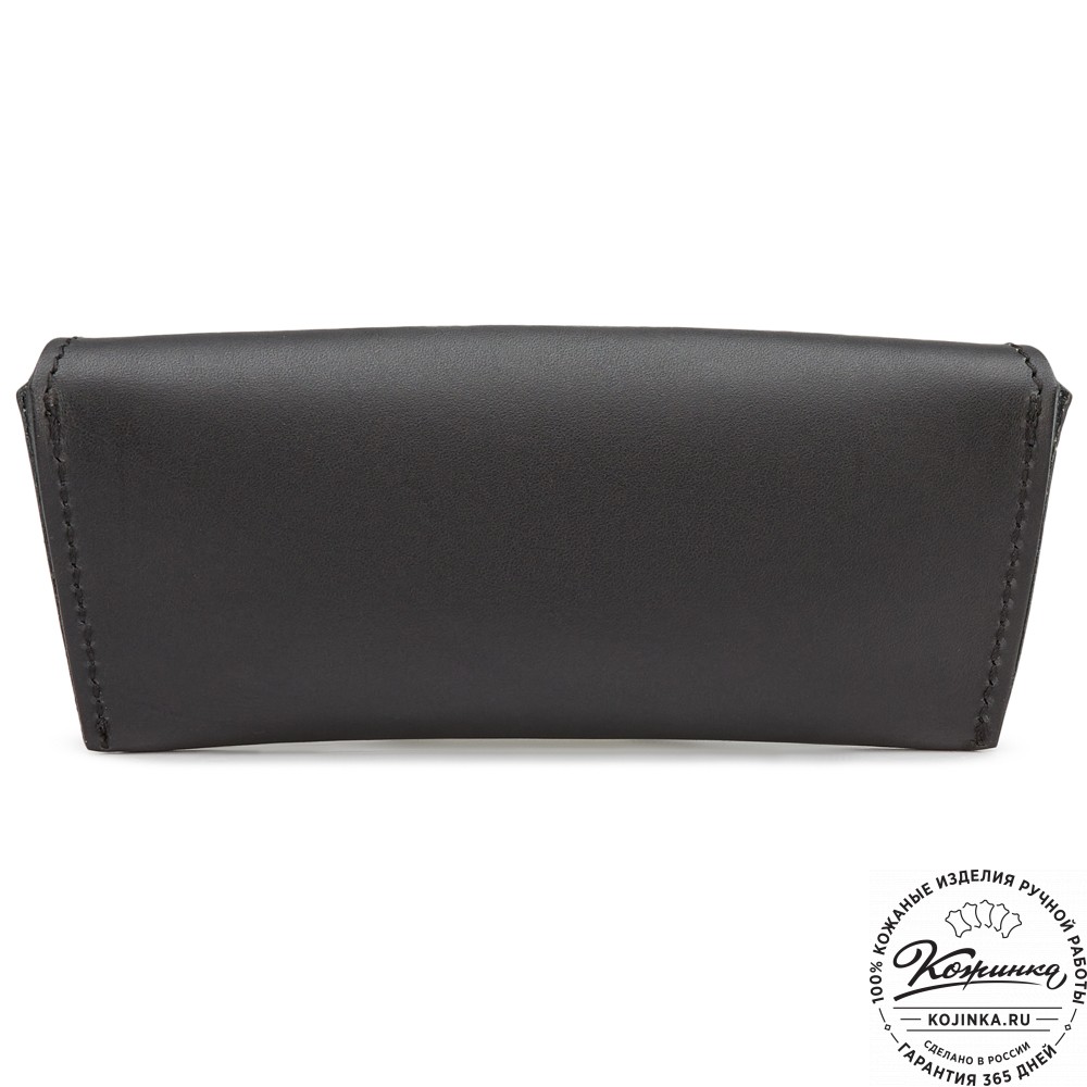 Кожаный футляр для очков с перегородкой  (чёрный) 