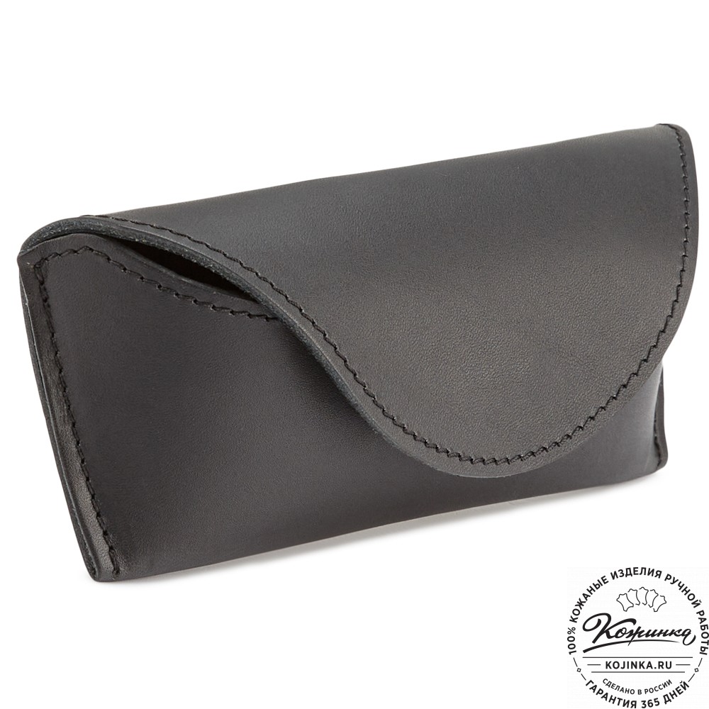 Кожаный футляр для очков с перегородкой  (чёрный) 