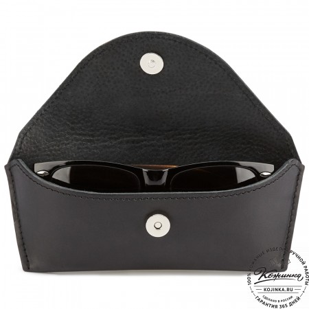 Кожаный футляр для очков с перегородкой (чёрный) 
